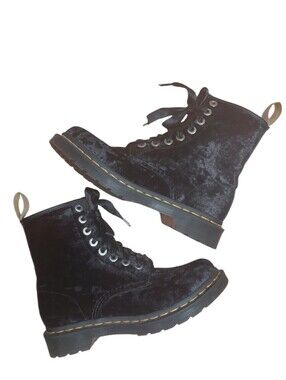Dr. Martens Velvet Black Vegan Lace-Up Combat Boots 1460
